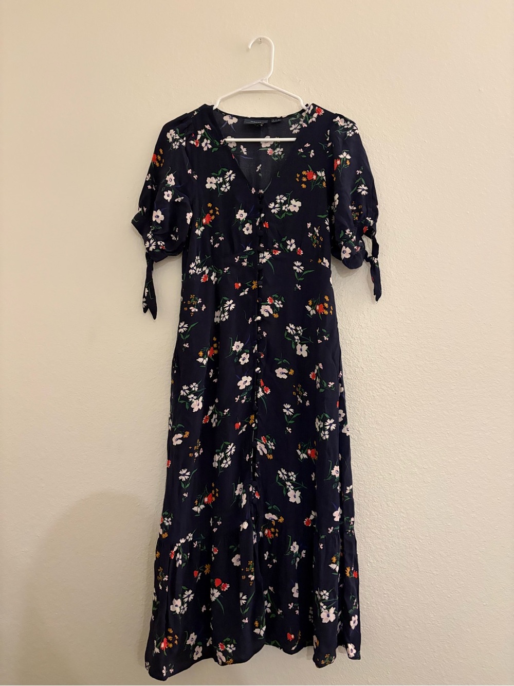Maeve by Anthropologie Navy Floral Button Front Midi Dress